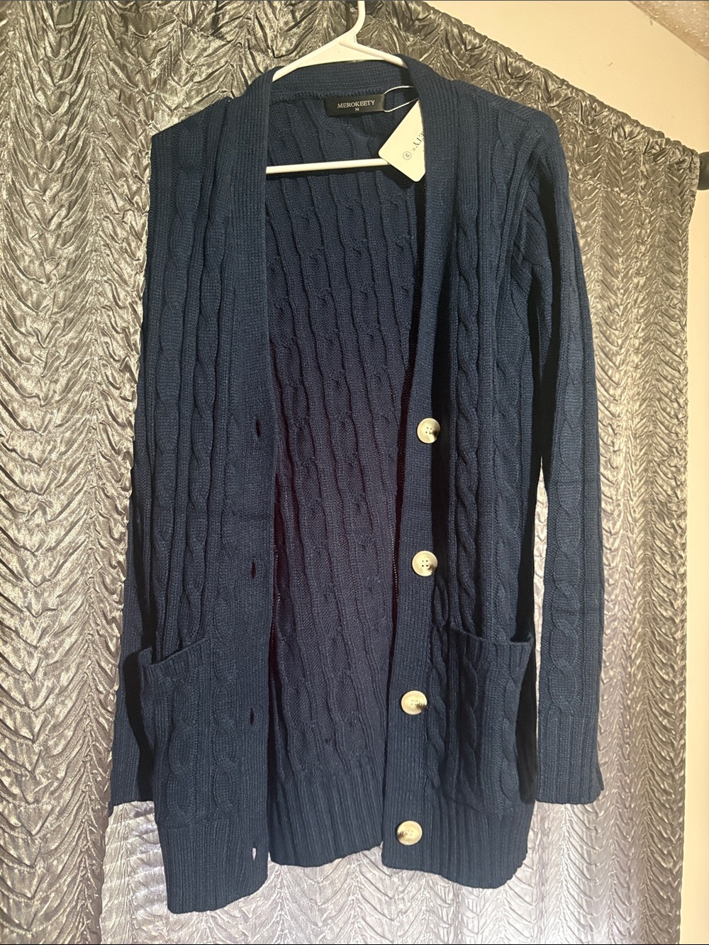 Merona Navy Cable-Knit Button Cardigan with Pockets